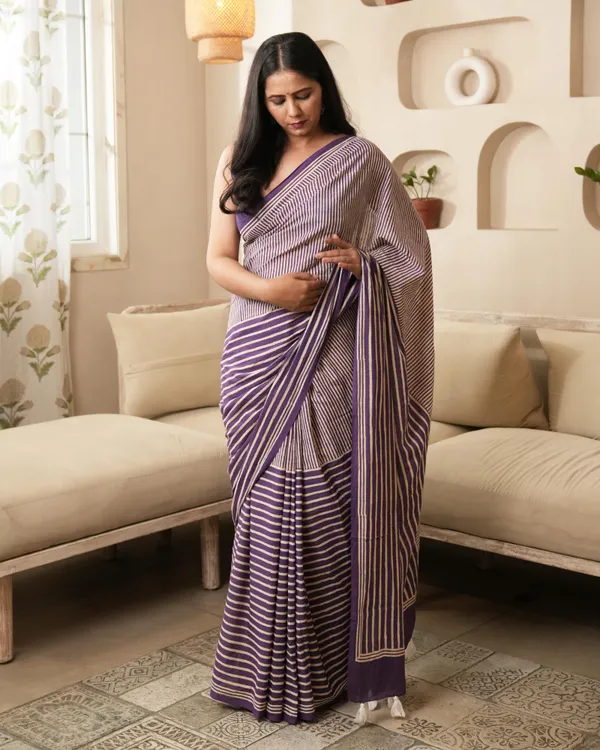 Multicolour_Cotton_Stripes_H_Block_Printed_Mul_Saree_With_Tassels_For_Women